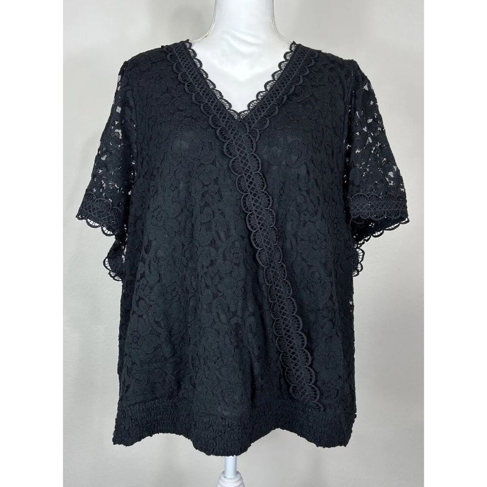 Torrid Black Floral Lace V-Neck Puff Sleeve Cropped Blouse Plus Size 5X (28) - Picture 3 of 12